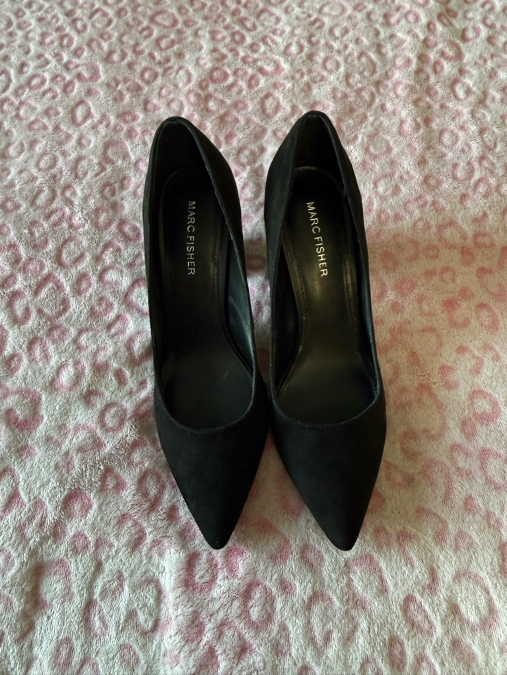 Marc Fisher Black Pointed Toe Suede Heels